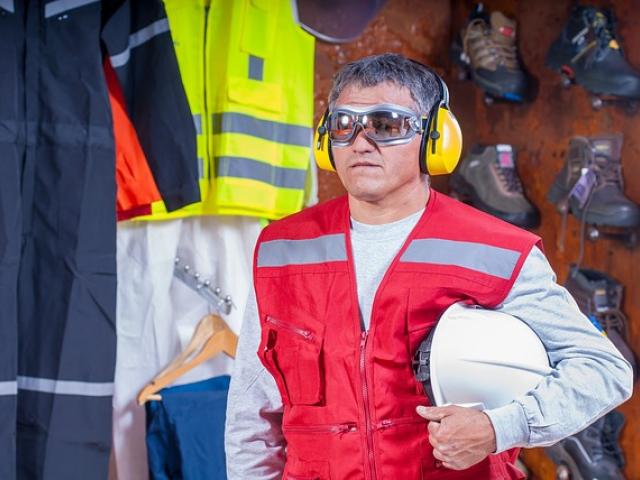 Industrial worker wearing hearing protection