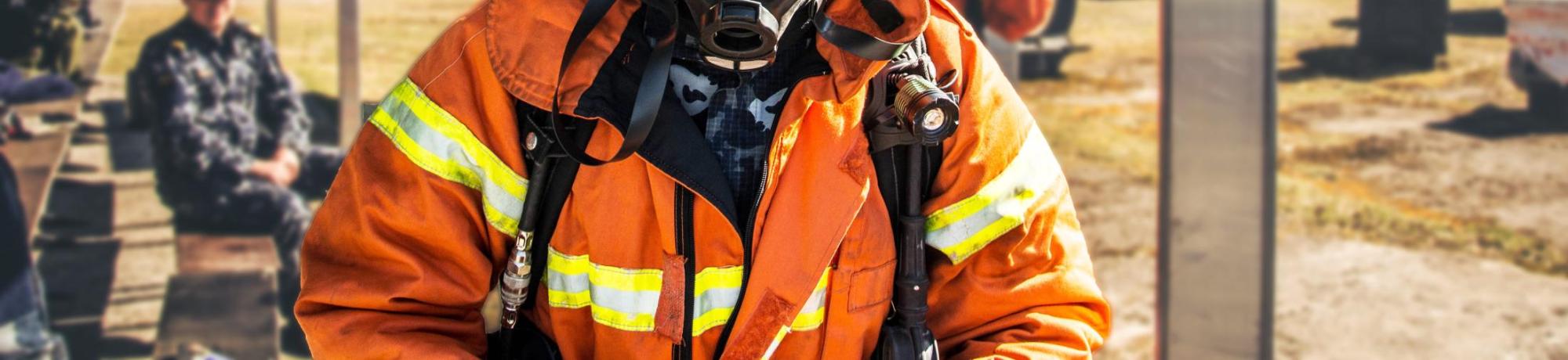 firefighter in SCBA respirator