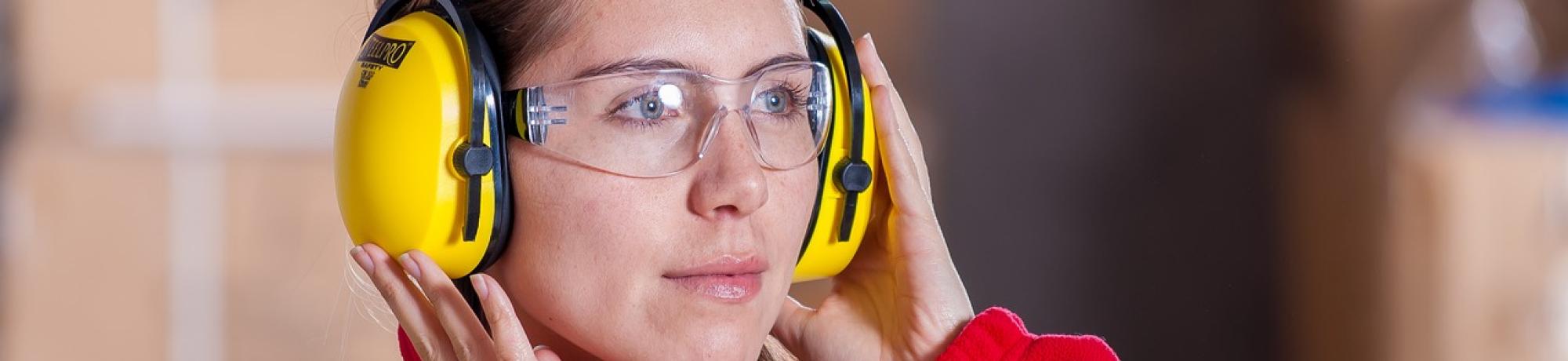 Female worker wearing hearing protection